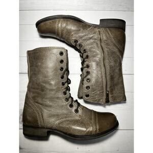 Steve Madden Boots Womens Size 6 Taupe Troopa Combat Lace Up Side Zip Leather